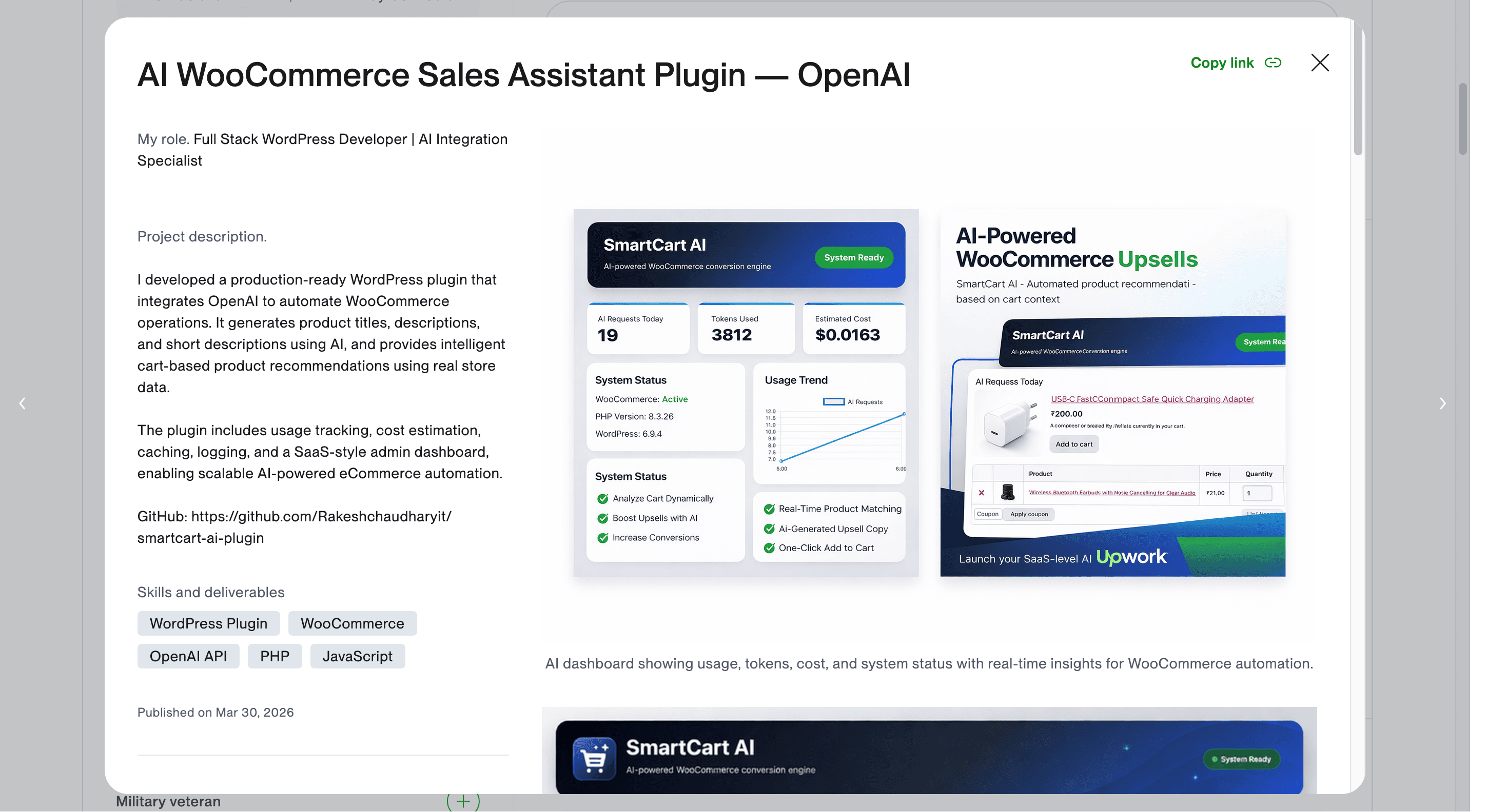 AI WooCommerce sales assistant plugin dashboard using OpenAI