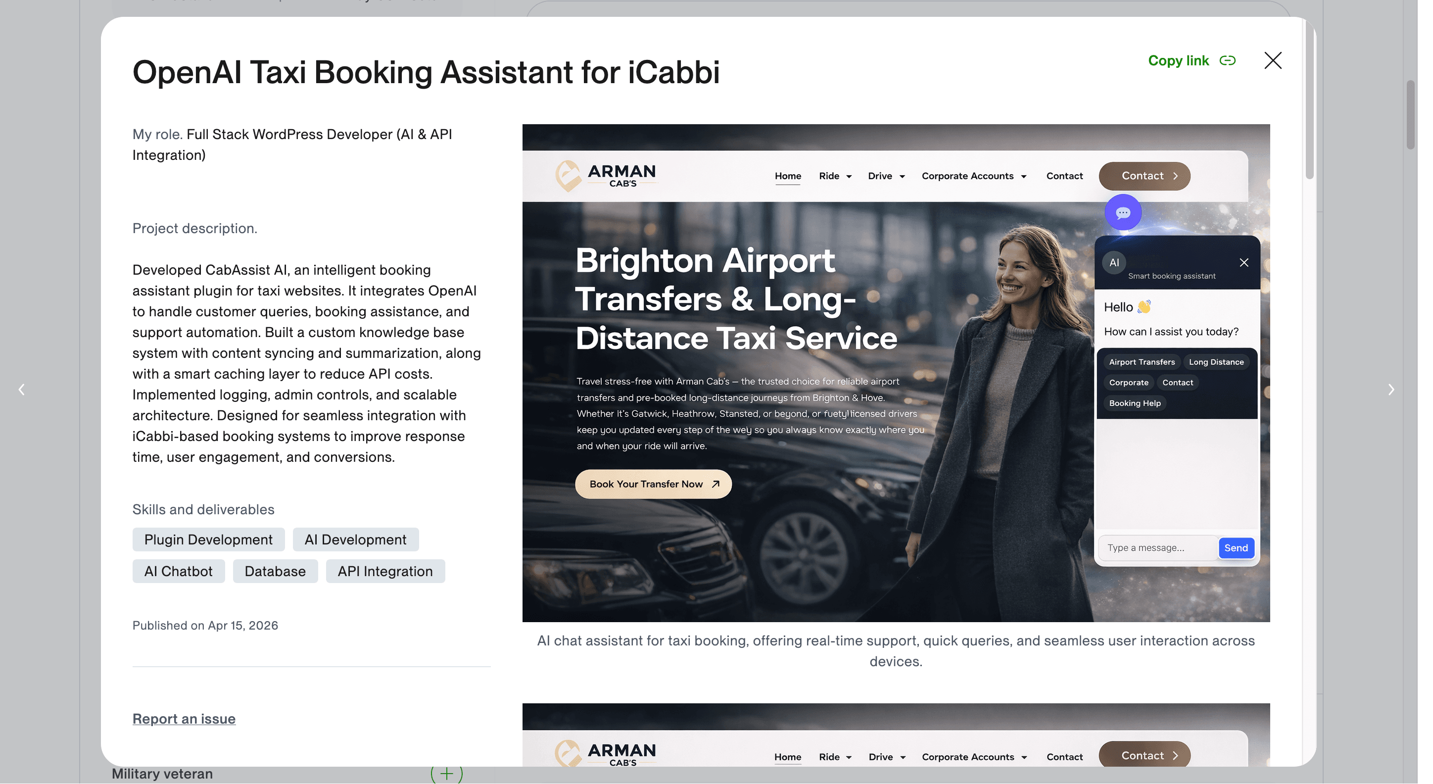 OpenAI taxi booking assistant integrated with iCabbi